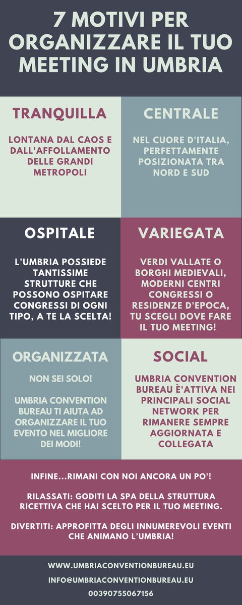 UmbriaCB's tweet photo. 7 buoni motivi per organizzare il tuo #meeting in #Umbria!
#incontriamocialcentro #umbriacuoreverdeditalia https://t.co/NLM6TxIBAg