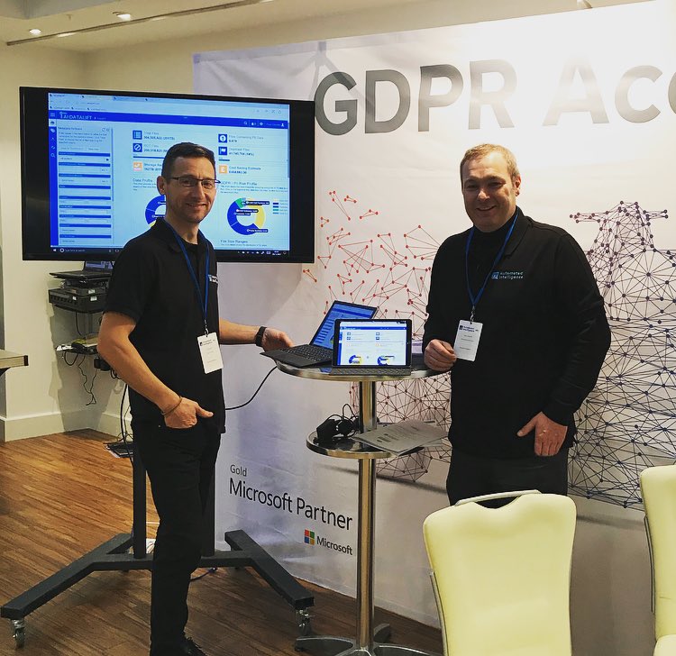 automatedintel's tweet photo. We’re here at the #publicsector #gdpr_summit ready to show delegates how our #GDPRSolution AI.DATALIFT works in practice. Say hello to Paul and Warren #GDPR https://t.co/2ToWGTtvg8