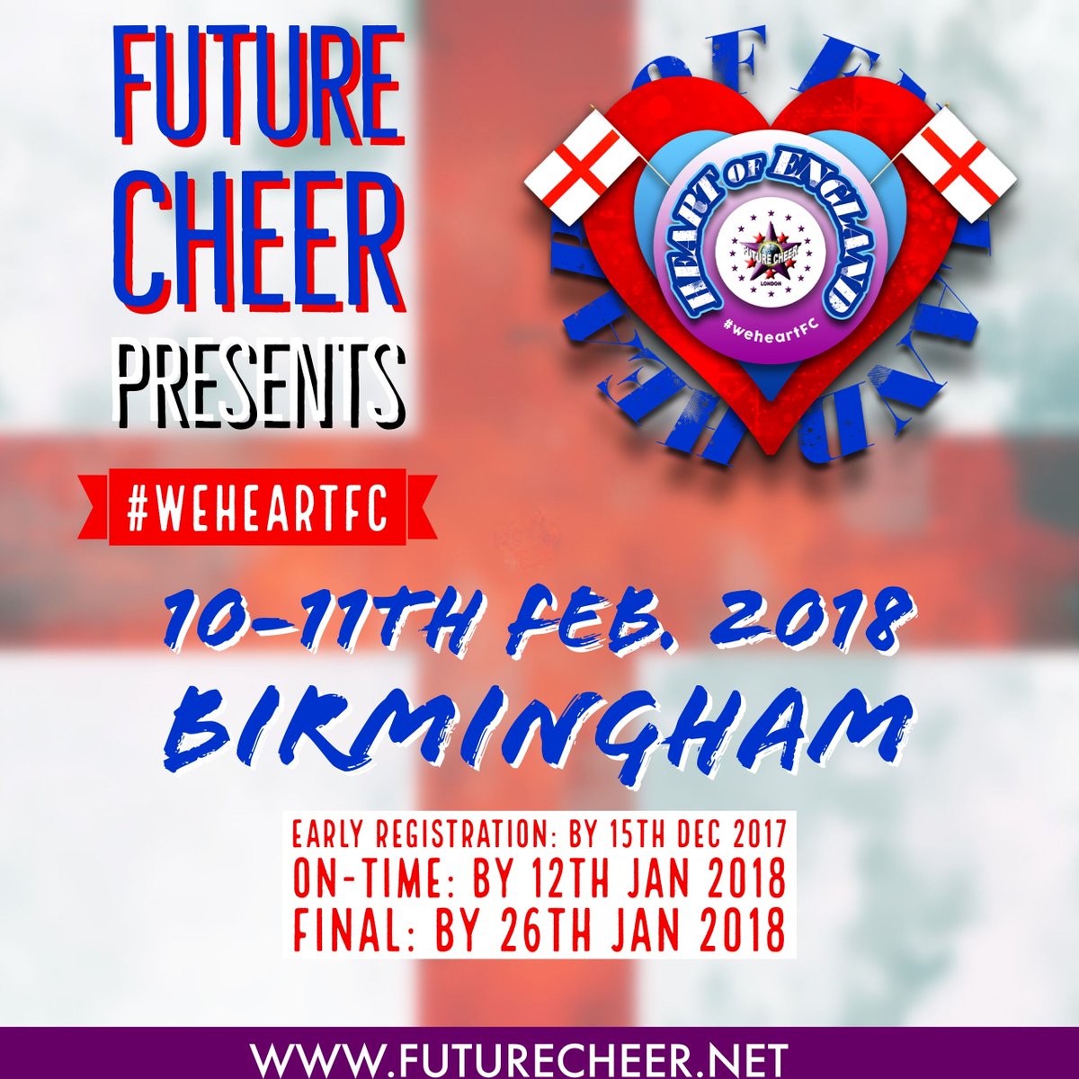 FutureCheer's tweet photo. Don’t miss the Deadlines for this upcoming Competition. The first competition of 2018; FC's Heart of England #heartofFC Early deadline is 15th December 2017! https://t.co/1KFQmtAk6q