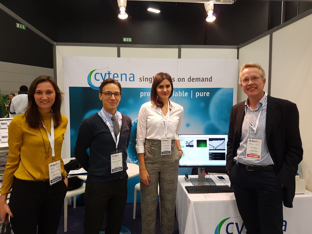HTGF's tweet photo. Meeting old acquaintances #cytena and the chance to make new contacts: HTGF-Investmentmanager Marianne Mertens and Frank Hensel @ this years @Biofit_Event. #BioFIT2017 https://t.co/8KrDCxsoLg