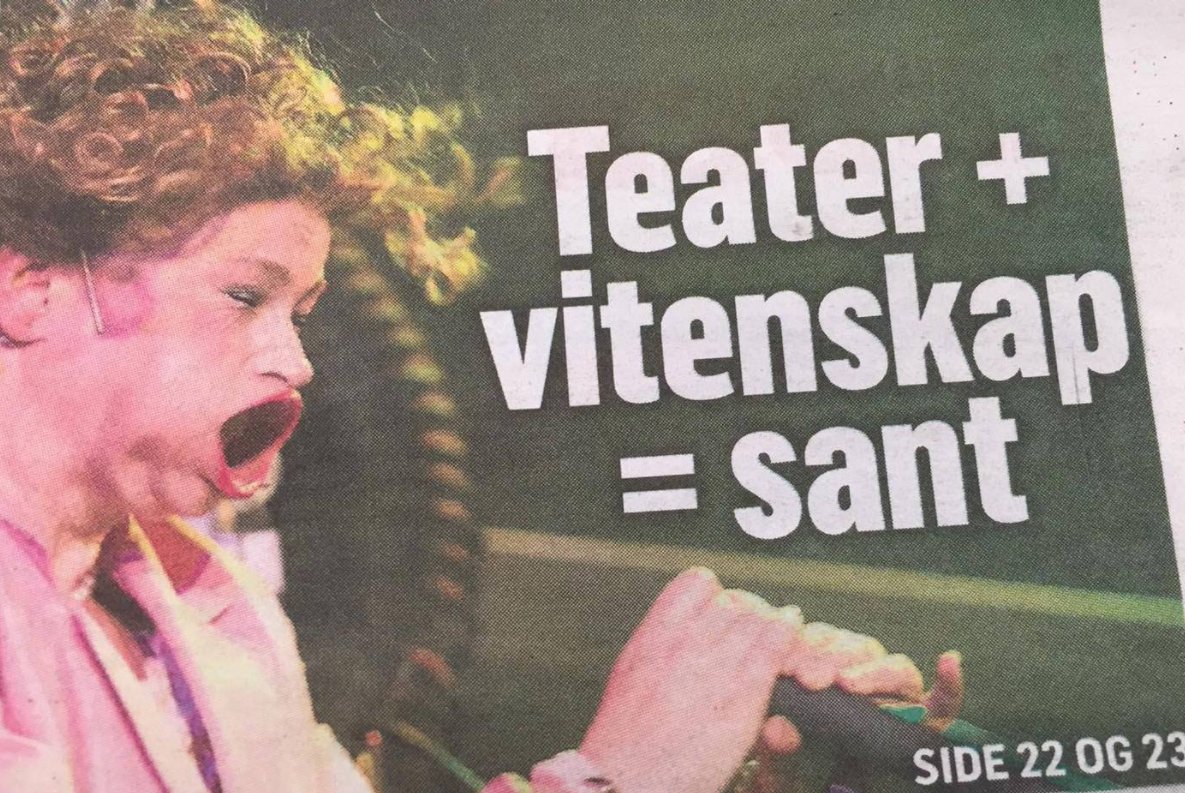 Forsiden i dagens <a href="/BA_no/">Bergensavisen</a> har helt rett! Teater + vitenskap = SANT! #bevarteatervitenskap