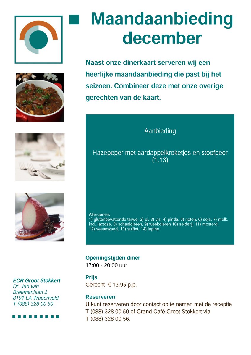 GrandCafe_GS's tweet photo. December breekt bijna aan! Dus we hebben weer een nieuwe #maandaanbieding! Komt u #hazepeper met #aardappelkroketjes en #stoofpeer proeven? Tot snel! #wapenveld #diner #aanbieding #grootstokkert https://t.co/jO16C2ZJQc