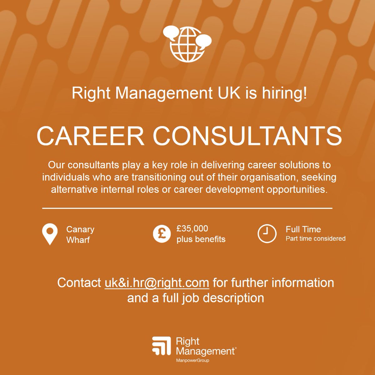 TSolutions_UK's tweet photo. Right Management is hiring! If you’re an experienced career coach, an excellent facilitator and have a background in business – we want to hear from you! Contact uk&amp;i.hr@right.com for more information. https://t.co/NNqTMgqRM8