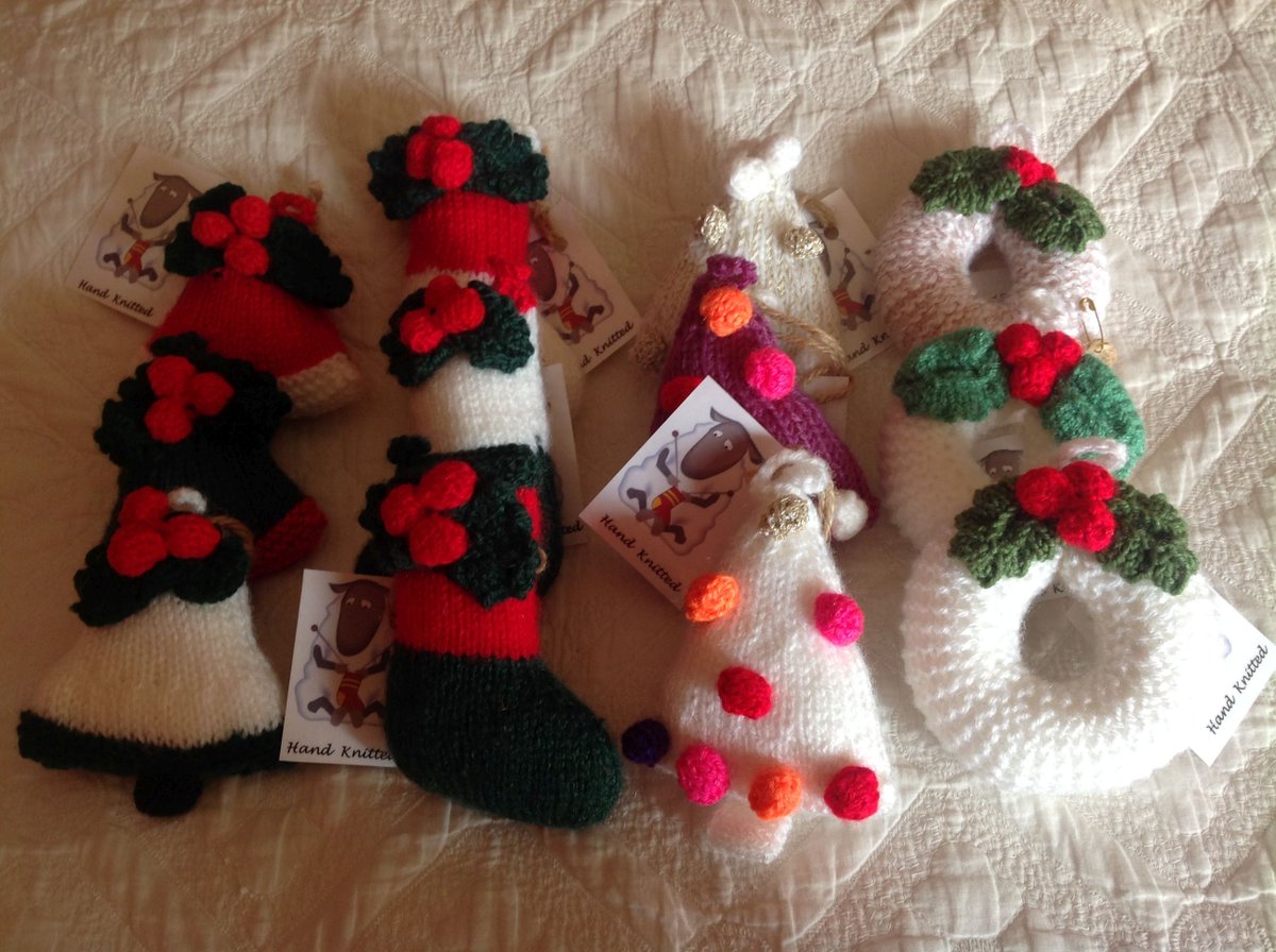 bleddfacentre's tweet photo. The #Bleddfa Centre #ChristmasFair opens this Sunday at 11am. We will be selling hand-crafted #Christmas items, like these hand-knitted decorations made by Sue Fountain, and wreaths and other festive decorations made by Gill Plowes. https://t.co/qg1nMYW4uI