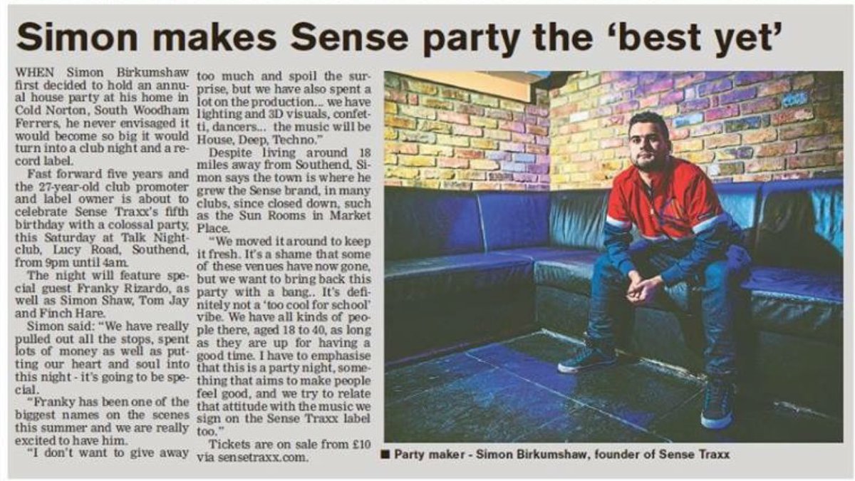 SenseTraxx's tweet photo. Simon Shaw chats about our huge birthday with #southendecho https://t.co/qqzeTQjbZh