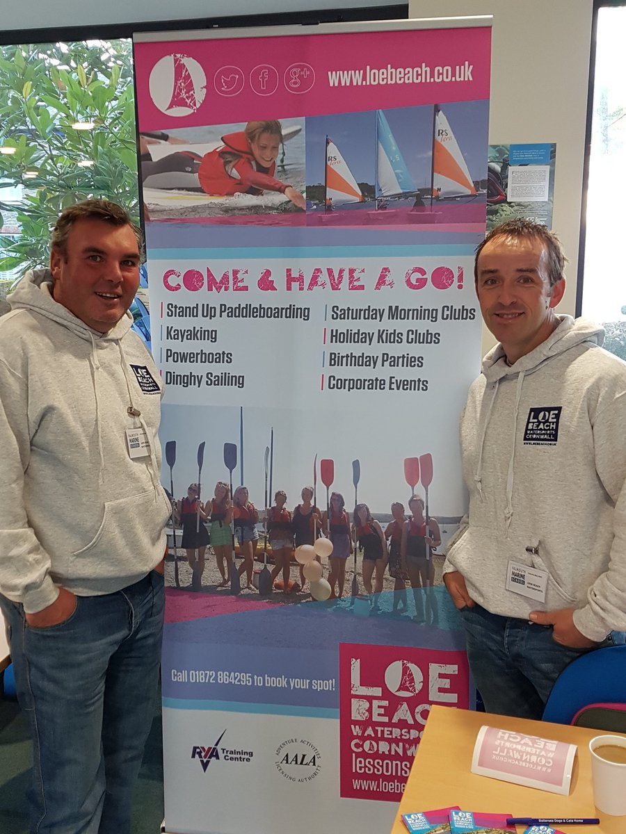JamieKnightsPR's tweet photo. Martyn and Alastair from @loebeach showcasing the great activities at Loe Beach. Great cafe down there as well. @MarineSchool @CornwallCollege https://t.co/wvm9njP3yz