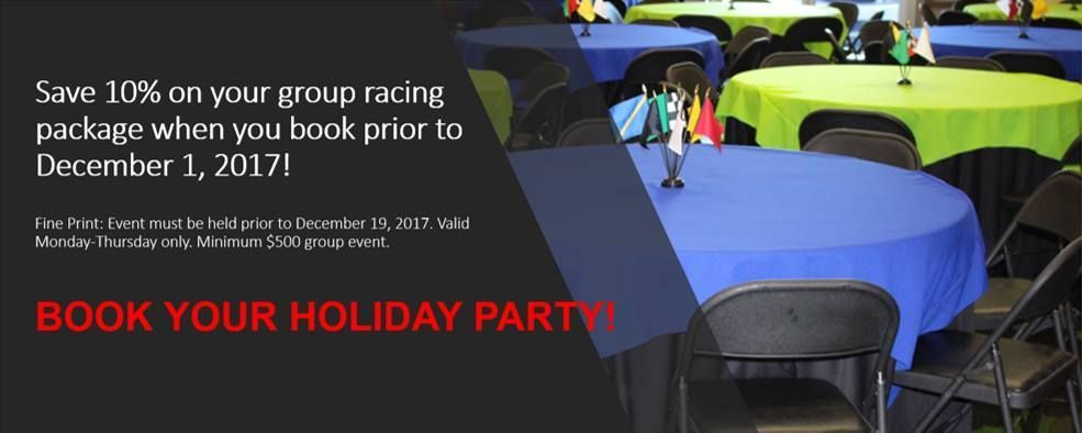 Just a couple more days to get 10% on your group racing package when you book a holiday party with us. 

For more info. and to reserve your spot: buff.ly/2j1Jlwg