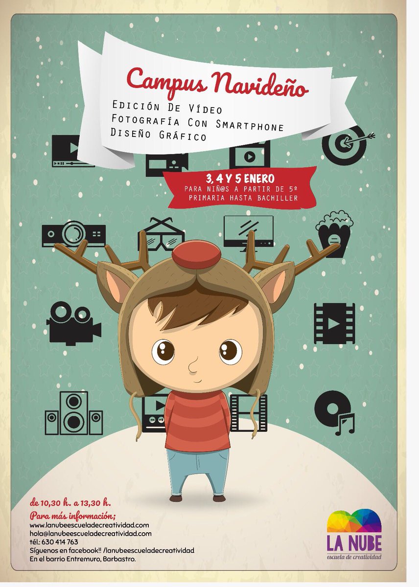 luciart_'s tweet photo. Lanzamos el Campus Navideño del 3 al 5 de diciembre en #Barbastro. Para preadolescentes y adolescentes. Edición de vídeo, foto con smartphone y diseño grafico. Todo adaptado a sus necesidades y actividad en redes sociales etc. https://t.co/OWoyi86Ky7