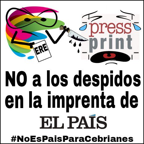 comitepressprin's tweet photo. Cebrián nos despide para especular con los alquileres y llevarse 10 millones de euros.No al cierre de Pressprint.
#NoEsPaisParaCebrianes @CCOO @granwyoming @cocotelemadrid @AhoraMadrid https://t.co/7guqH5xK1j