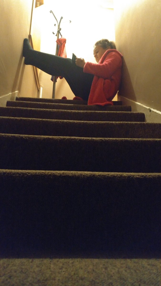 gordon595's tweet photo. @WBurghPrimary Beau cant decide where is best to read! In the wardrobe? Upside down? Or just top of the stair???? #BookWeekScot #WillybugsReads #BookDares https://t.co/u5KCIHWyMV