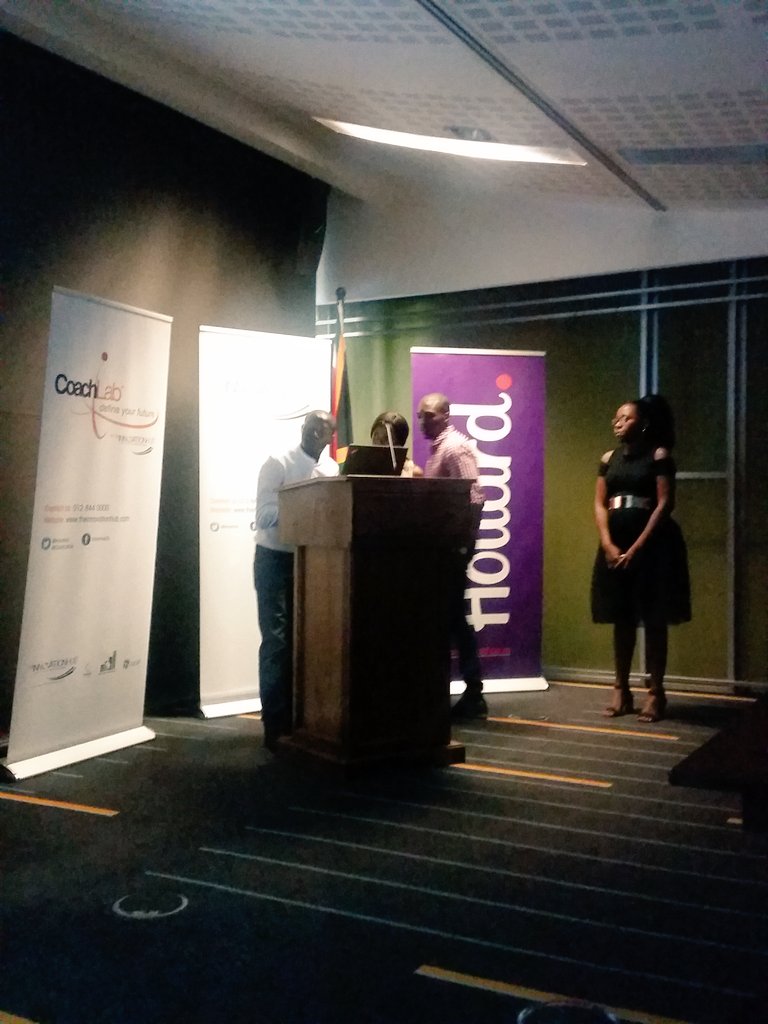 InnovHub's tweet photo. Petunia Mashego, Ntsako Mkhabela, Sibusiso Sibiya and Kgabo moloto presenting their demo "My grocery App" Sponsored by NMISA @CoachLabSA #ProgrammeForProjectDemoDay https://t.co/XdrhBBlJV5