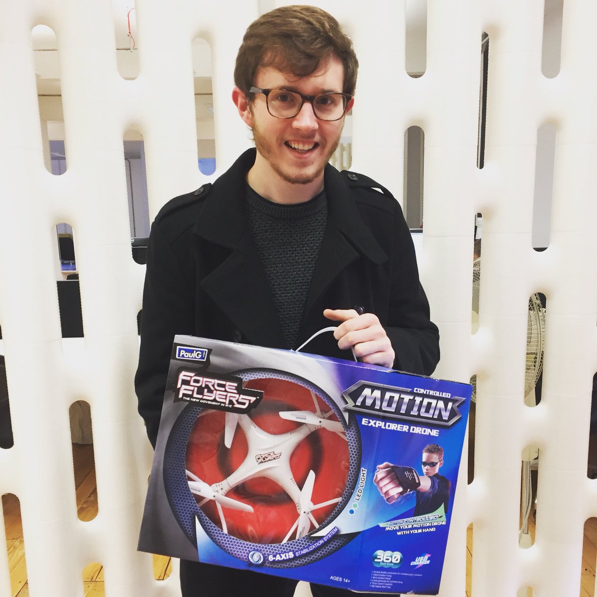 AmpersandHQ's tweet photo. Congrats to @Delphboy, the winner of the Force Flyer Explorer Drone! Thanks for stopping by our table last week at the @salforduni #UoSCareersFair. We hope you enjoyed learning more about Ampersand! #graduatedevelopers https://t.co/Y94tGsNWBh