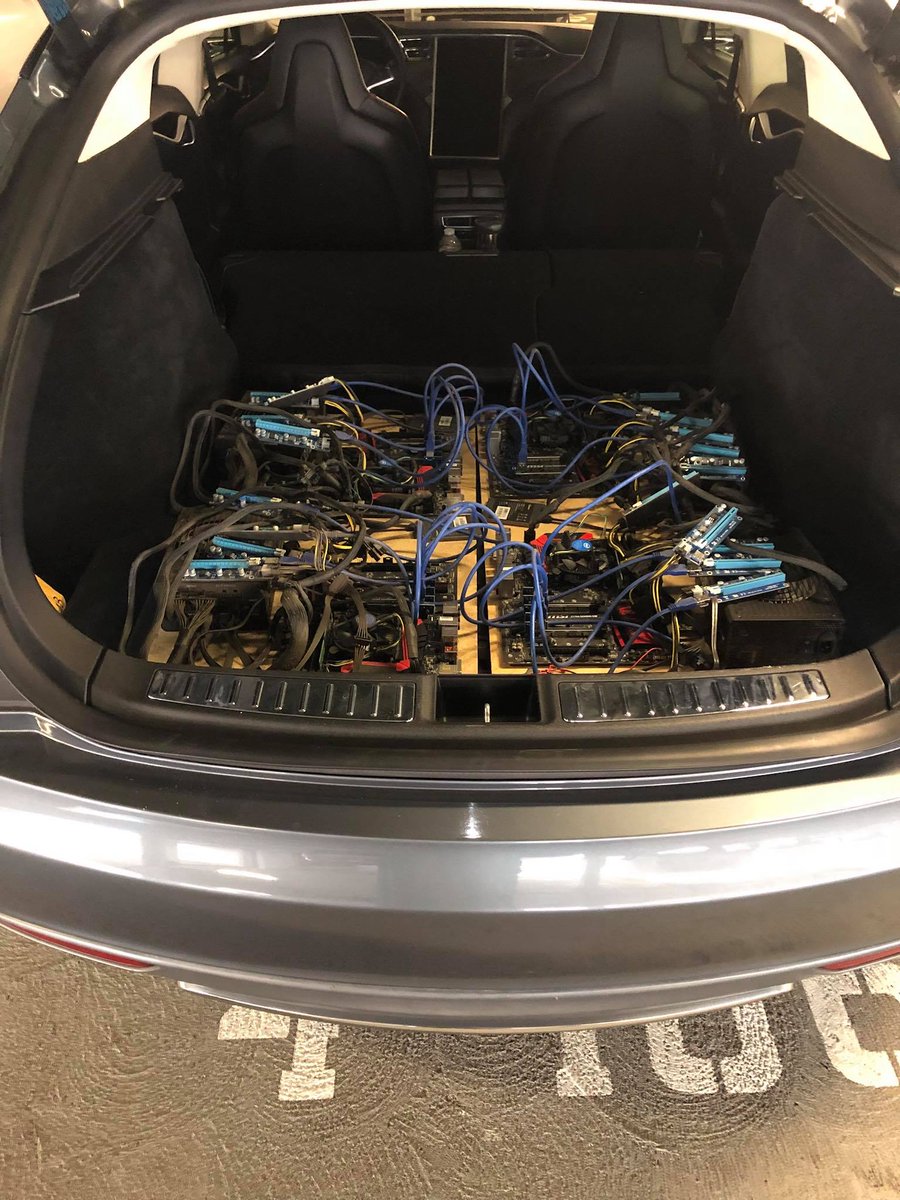 Tesla owner builds a bitcoin mining rig in a Model S to use free  Supercharger power https://t.co/xNE4AMXLP8