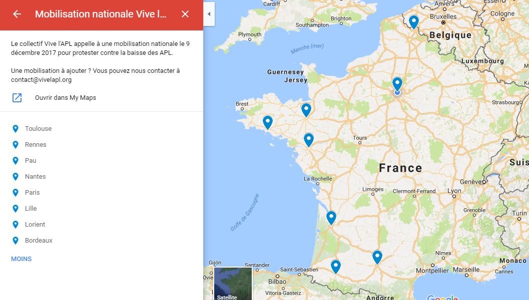 La carte des #mobilisations du #9décembre est maintenant dispo ! Retrouvez les rendez-vous <a href="/VivelAPL/">Vive l'APL</a>, ceux-ci seront mis à jour régulièrement ! La carte, c'est ici : google.fr/maps/@46.96292…
