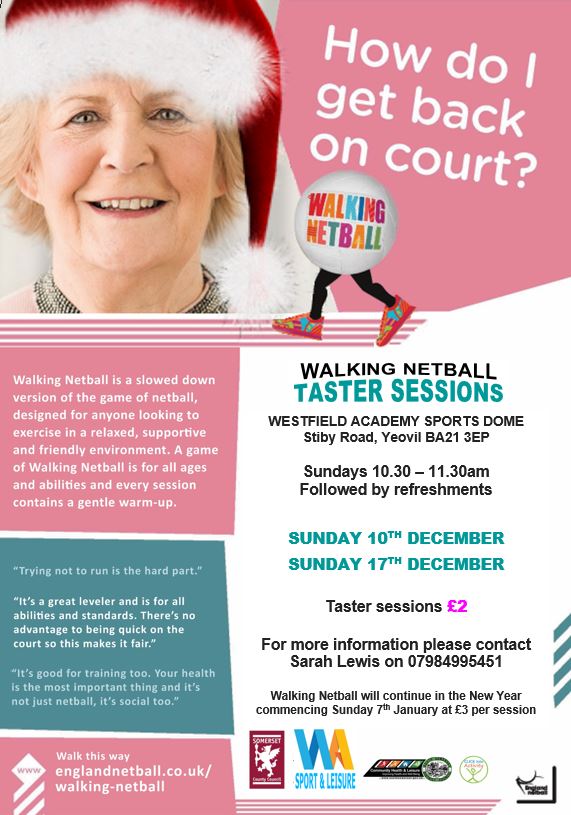 NetballSomerset's tweet photo. We've had lots of interest about the Walking Netball taster sessions. 🏐❤️ DON'T MISS OUT, grab a friend and pop along to @westfieldacad on Sunday 10th &amp; 17th December. Sessions to restart again in the new year!! @ZingSomerset @NetballSW @HealthySouthSom @SASPsomerset https://t.co/Jenrl4GCsG