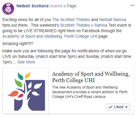 NetballScotland's tweet image. Exciting news for all you @ScotThistles fans not able to make it to this weekend&apos;s Samoa Test event..  It will be LIVE STREAMED through Facebook! Tune in via the @PerthCollegeUHI Academy of Sport &amp;amp; Wellbeing page #backingpurple