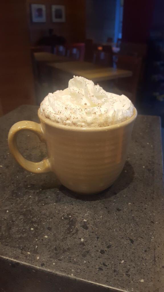 GoodEarthStoon's tweet photo. Spiced Eggnog Latte should help get you through the day! #yxe https://t.co/460kFmyTum