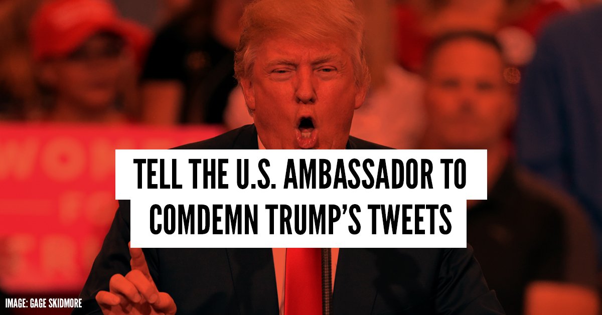 Outraged by Trump’s latest disgraceful behaviour?

(ICYMI: He’s been retweeting Britain First’s racist, anti-Muslim deputy leader)

SIGN OUR LETTER >> action.hopenothate.org.uk/trumps-tweets-…

#BritainFirst #JaydaFransen