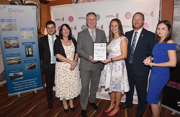 ActiveLancs's tweet photo. Congratulations to @StCeciliasHigh, winner and @OrmskirkSchool, highly commended for the Secondary School of the Year Award. Thank you to @_CONLON_ for sponsoring this award! #LSA17  https://t.co/pJ81KXr4qh https://t.co/0sDCP94xzr