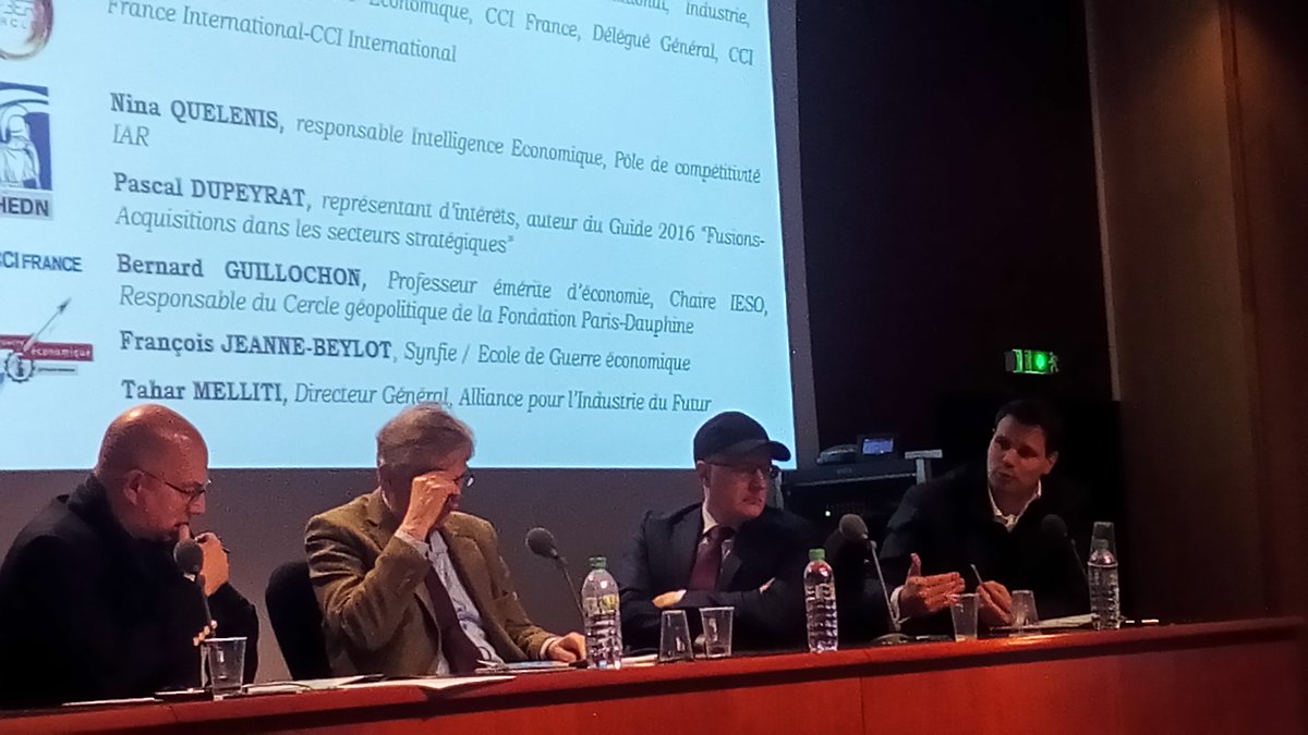 Alain_Khemili's tweet photo. "Qu'est-ce qu'une entreprise française? C'est une mauvaise question. La vraie question est Est-ce qu'une entreprise pense français ?" François JEANNE-BEYLOT @troover 
@SYNFIE @ege_fr table ronde produire en France enjeu d'#intelligenceéconomique aux #RPIES @CyberCercle @ccifrance https://t.co/AjVzM79O7b