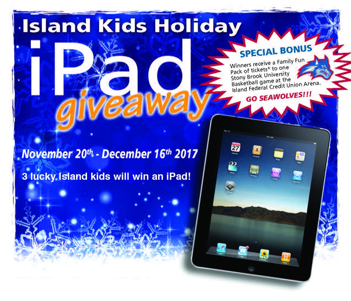 IslandFederal's tweet photo. #CatchTheWaveWednesday Catch the wave to a wonderful holiday: All children with an Island Youth Savings Account are invited to enter the Island Kids Holiday Giveaway. 3 lucky kids will win an iPad! Great way to encourage your children to save. Learn more: https://t.co/b19gUAdkYZ https://t.co/iHTiuqiCXa