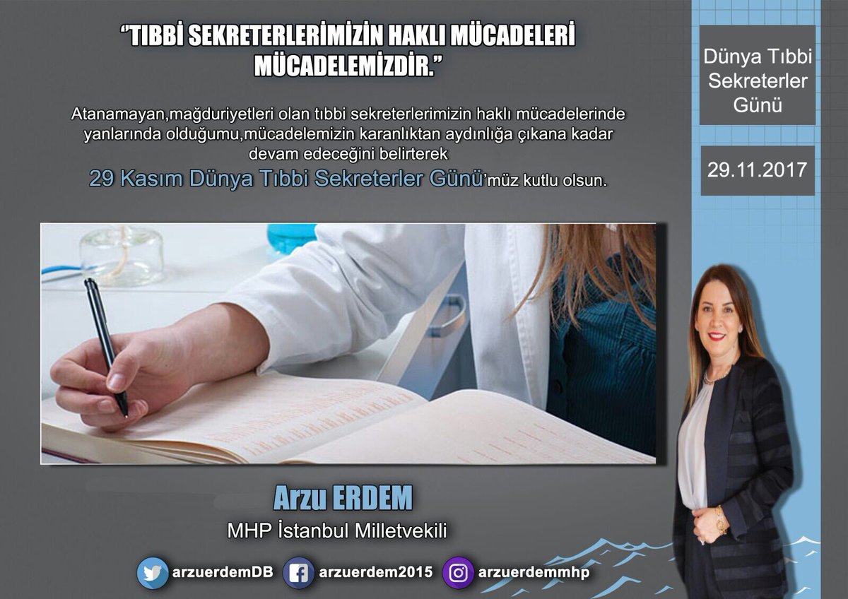Atanamayan mağduriyetleri olan tıbbi sekreterlerimizin haklı mücadelelerinde yanlarında olduğumu,mücadelemizin karanlıktan aydınlığa çıkana kadar devam edeceğini belirterek 29 Kasım Tıbbi SekreterlerGünü'müzü kutluyorum #29KasımTıbbiSekreterlerGünüKutluOlsun Tıbbi SekreterlerGünü