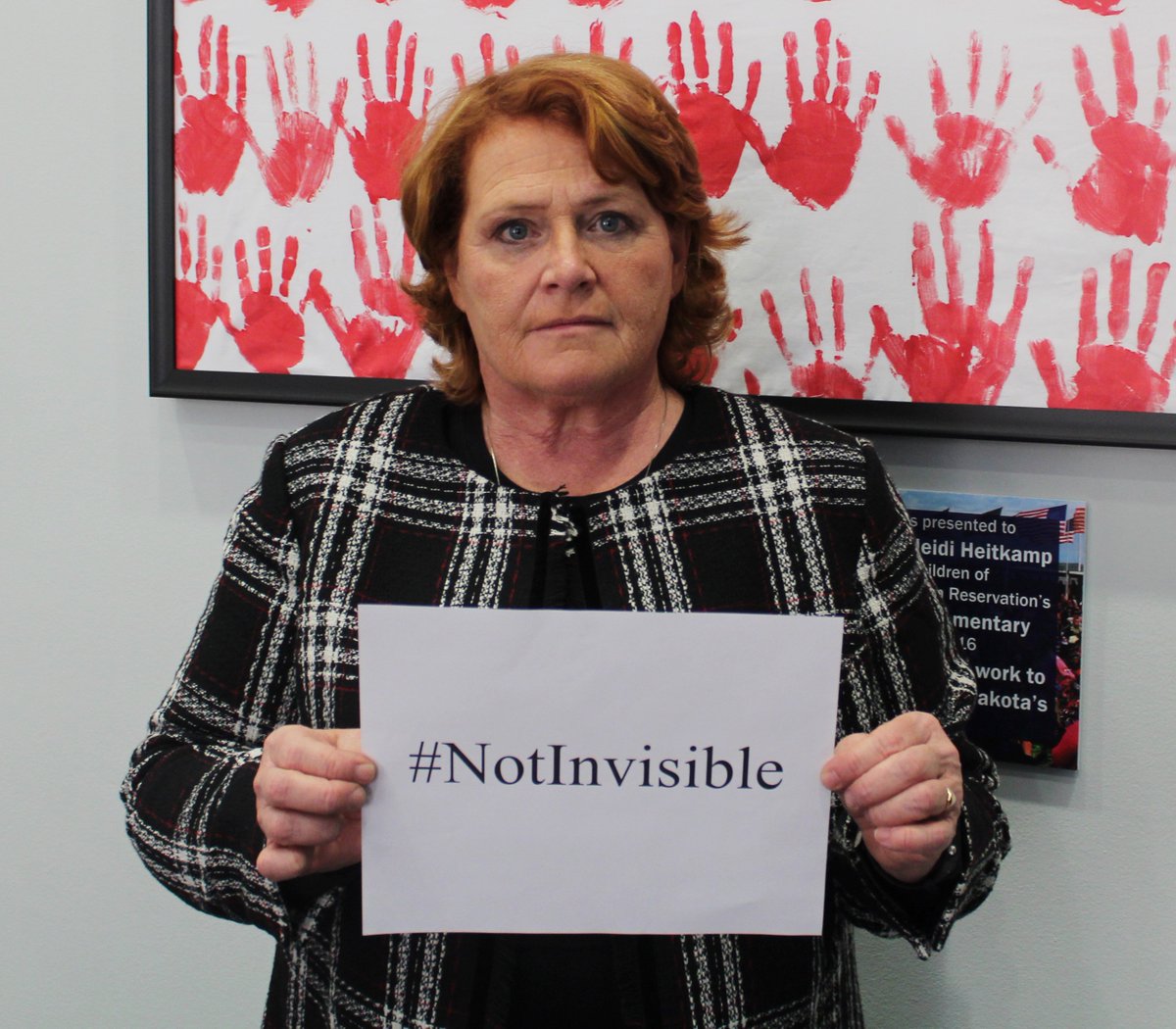 SenatorHeitkamp's tweet image. 84% of Native American women experience violence in their lifetime &amp;amp; on some reservations, they are murdered at 10x the national avg. These women are #NotInvisible &amp;amp; we need to shine a light on these crimes. Join me today to show your support &amp;amp; help raise awareness. #MMIW