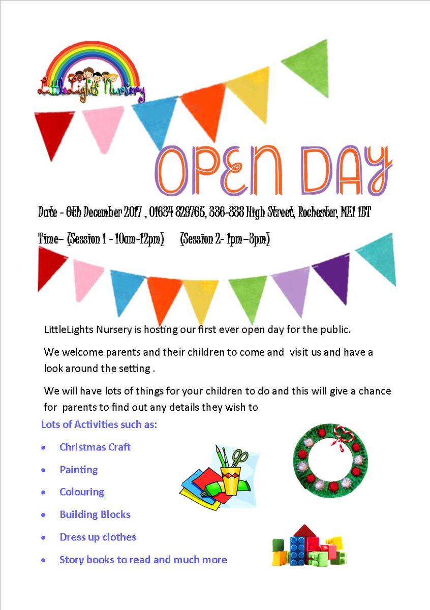 Good afternoon!  We have an open day on Wednesday 6th December 2017. Please see attached flyer for details.