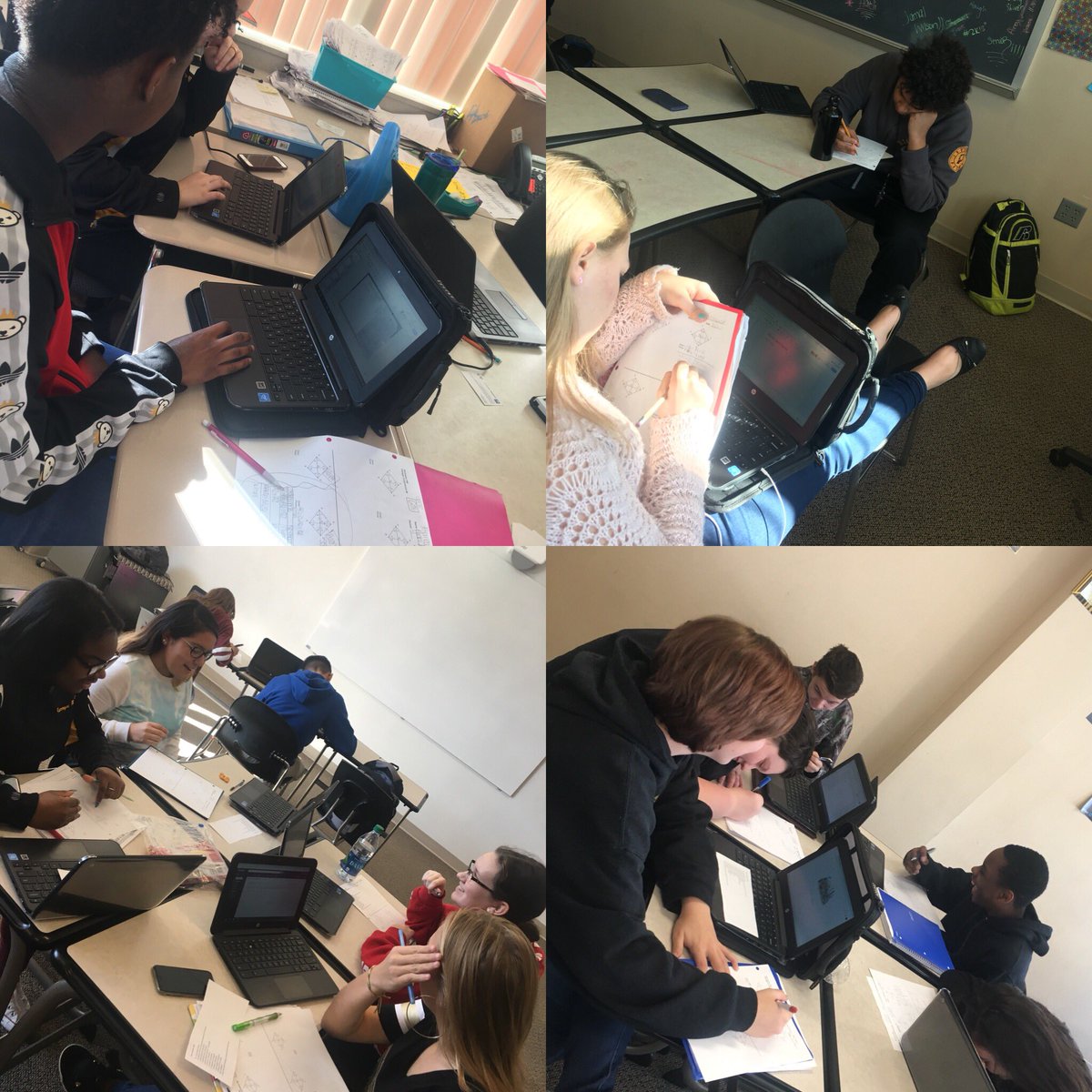 MrsBodine_WCHS's tweet photo. Students collaborating and critiquing each other’s triangle proofs for a project. #WarrenMatters #mathprocessstandards #WarrenBL https://t.co/4AmLgAQDNj