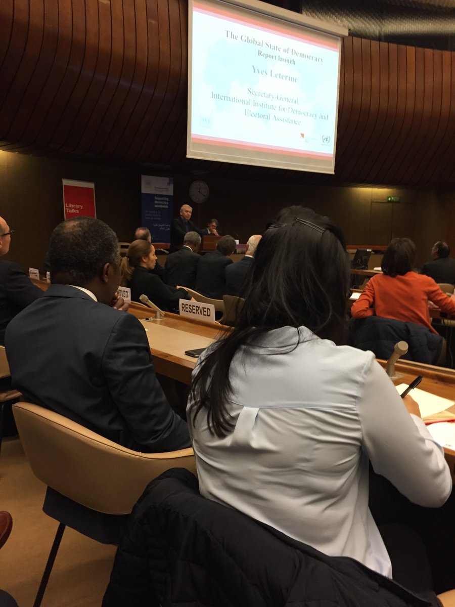 BillSweeneyIFES's tweet photo. Attending launch of IDEA Global State of Democracy at UN Geneva. Important study on progress and challenges https://t.co/P74bsRWgZe
