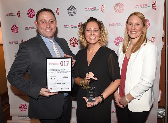 ActiveLancs's tweet photo. Congratulations to Joanne Baldwin, Winner and @CharleneMakoPT, Highly Commended for the Contribution to Women's Participation. Thank you to @b_and_fc for sponsoring this award! #LSA17 https://t.co/b0uYC1tzdN https://t.co/f0yMFJJlRt