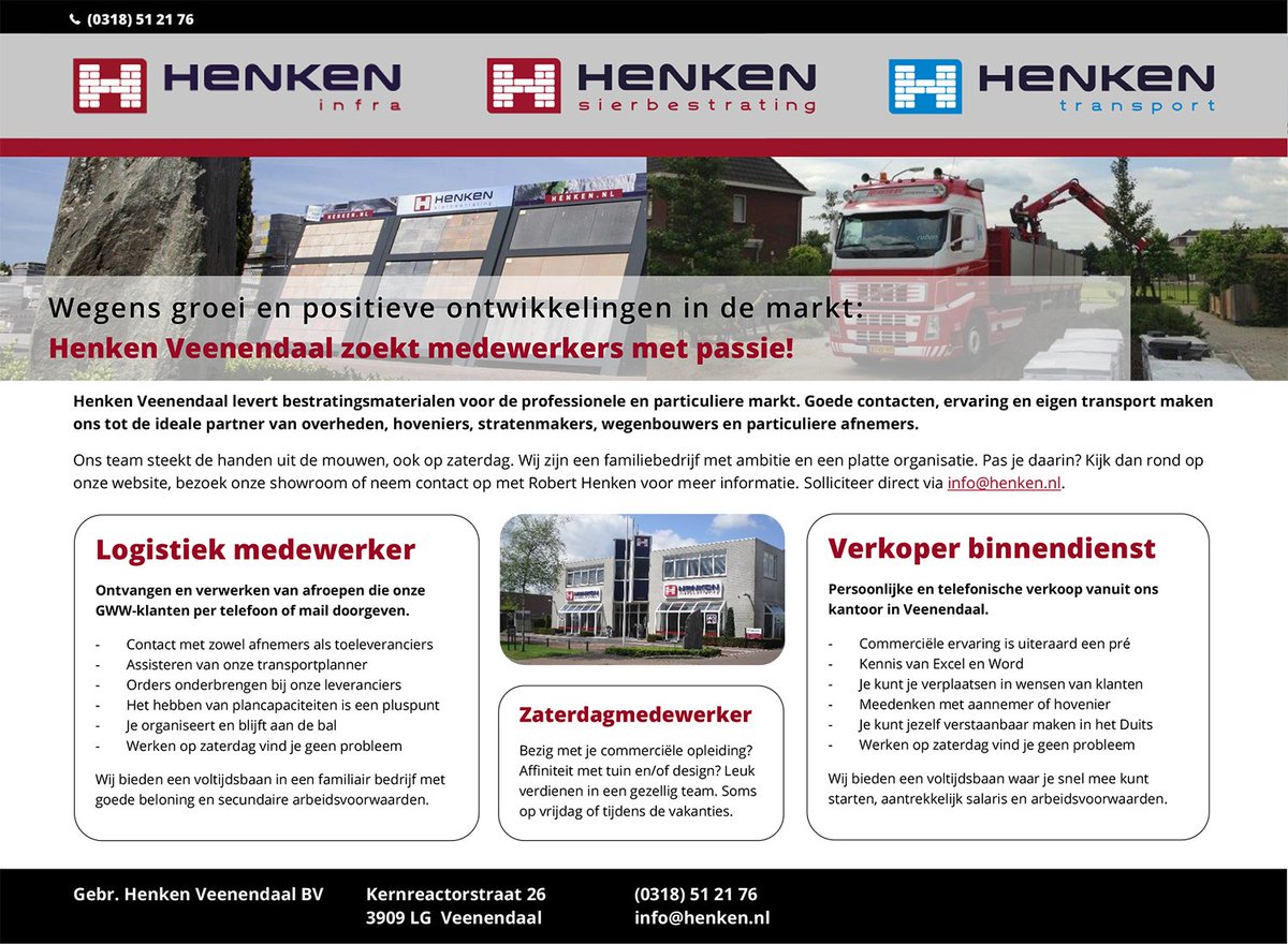 Henken_NL's tweet photo. Wegens groei en positieve marktontwikkelingen zoekt @Henken_NL nieuwe medewerkers. Zie https://t.co/jxEpE0y6wL #vacatures https://t.co/GYHCZcZMmS