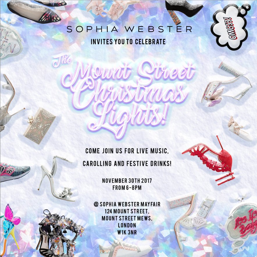 ❄🎄Come join us #TOMORROWNIGHT (30th Nov) for some festive fun #MountStreetMayfair's Xmas lights💡Carolling, shoes, live music and festive treats to kick start the holiday season in style 🥂📍#SophiaWebsterMayfair 🎶💕 #SophiaWebster #Christmas