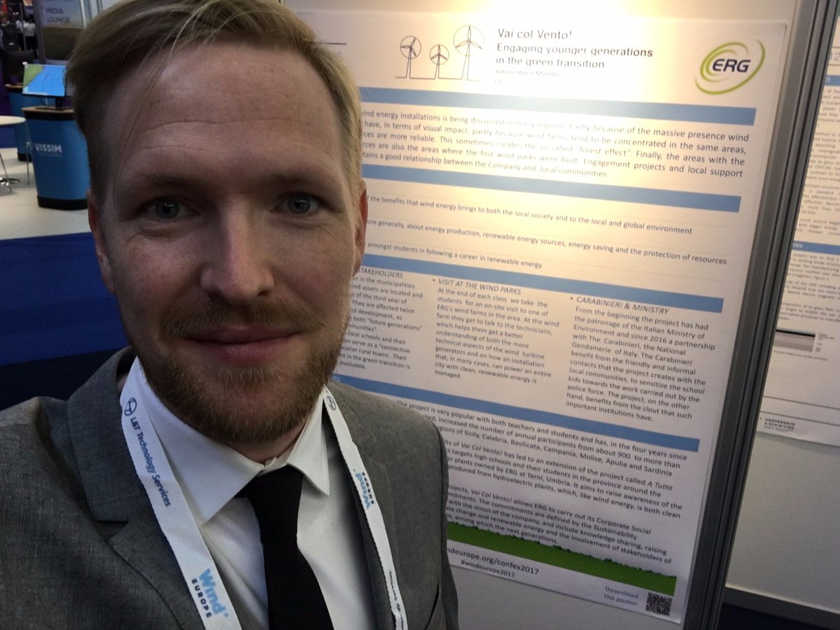 ERGnow's tweet photo. .@simonsmoeller “#VaiColVento!” objectives: to raise awareness of the benefits that #windenergy brings to both the local society and to the local and global environment #WindEurope2017 @WindEuropeEvent (1/2) https://t.co/oHe3xleTo3