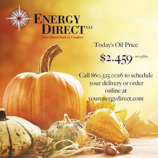 Good Morning! Today's oil price is $2.459 per gallon.  Call 860.325.0016 to schedule your delivery or order online at yourenergydirect.com #oilheat #codoilct
