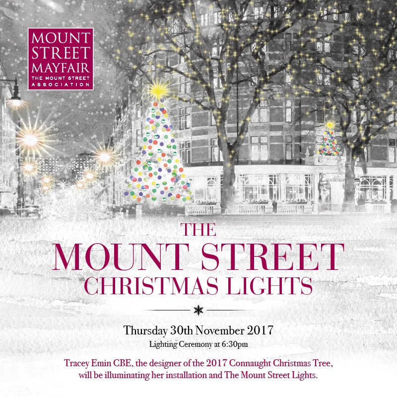 Mount Street Christmas Lights Tomorrow! The Tracey Emin for the Connaught Tree is looking amazing already! #TraceyEmin #MountStLights