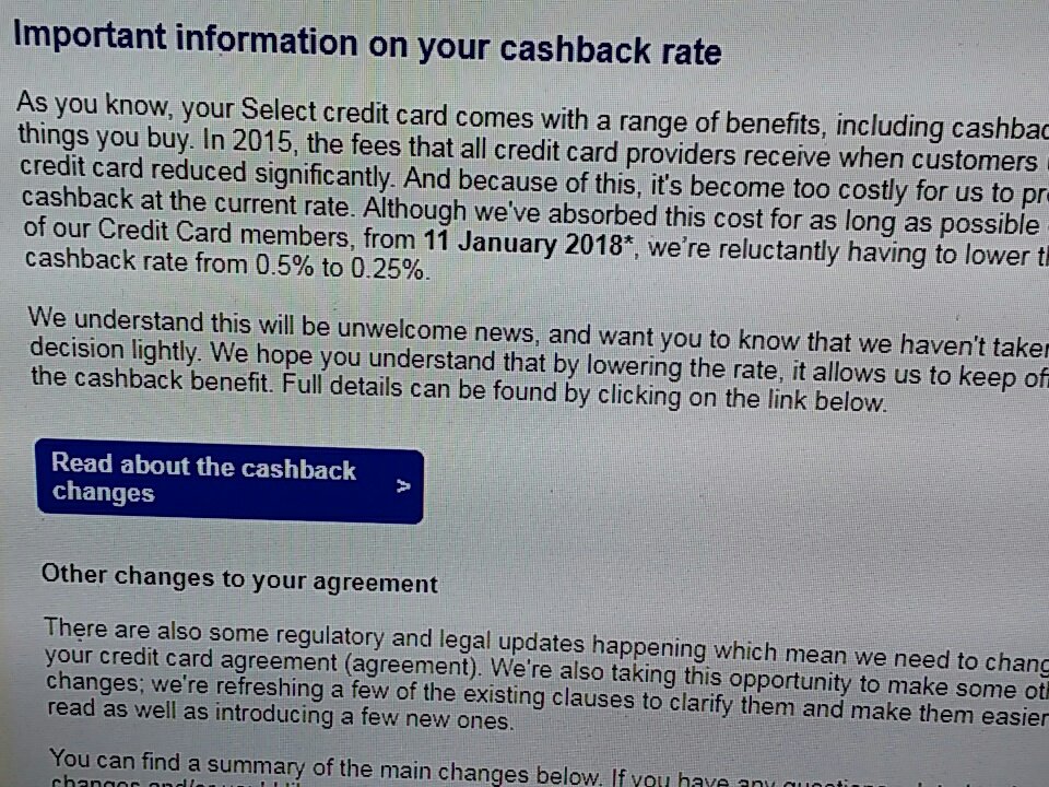 Just had an email saying you're cost for credit card use REDUCED, so you have to decrease cashback. Highlights the complete shambles nationwide have become thought you were the best 12mths ago now near the worst! <a href="/AskNationwide/">Nationwide</a>