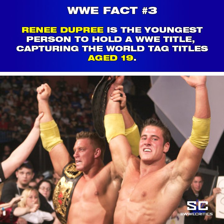 NukemWrestling's tweet photo. Todays #WWEFact.
Did you know, Renee Dupree is the youngest Superstar to ever hold a WWE (Main roster) Championship? He achieved the feat at just 19 years old. https://t.co/apC6J5qptO