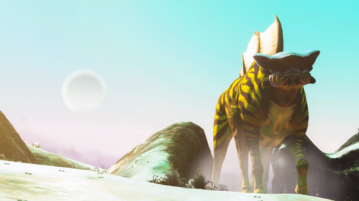 CosmicWildlife's tweet photo. The Karmstein Bovine is half cow, half spider - combining aspects of both animals in a unique way. @hellogames #NoMansSky https://t.co/TDdDyUlVbH