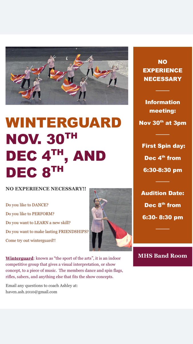 Winterguard interest meeting is TOMORROW after school in the band room!