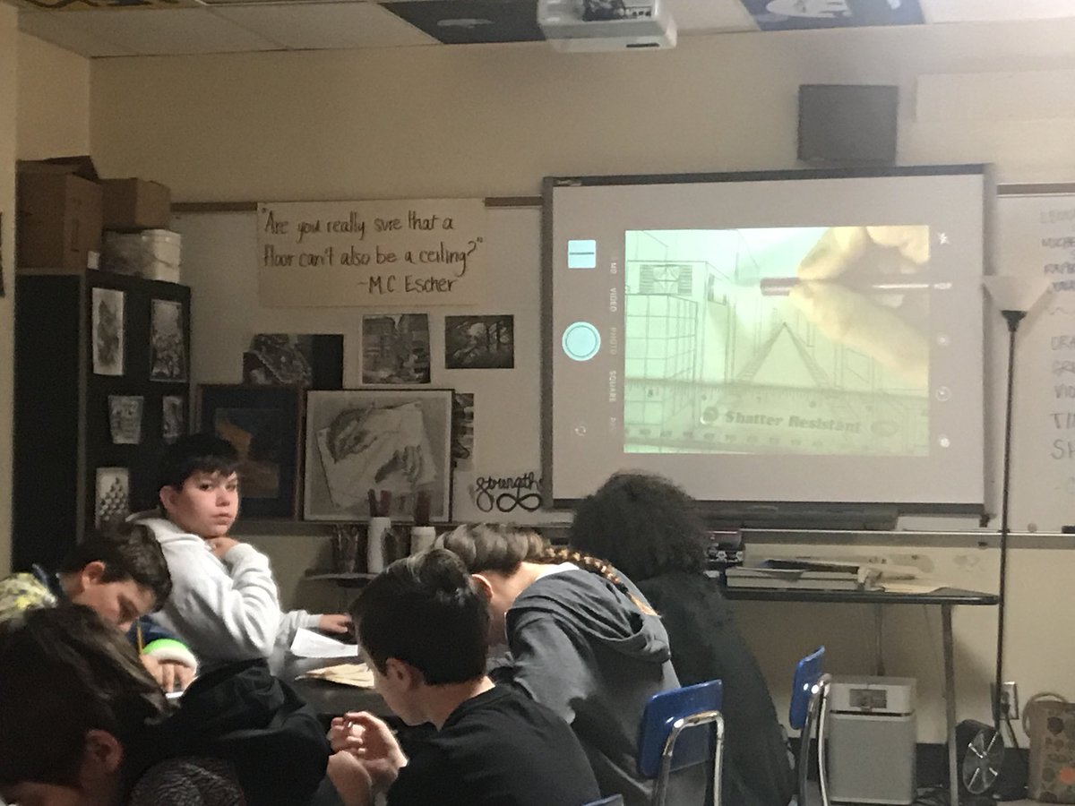 SNHSRaiders's tweet photo. Ss in Mrs. Kind’s art class are working on one-point perspective following along as Mrs.Kind models the technique. @SullCoSchools https://t.co/H7pmasLtMr