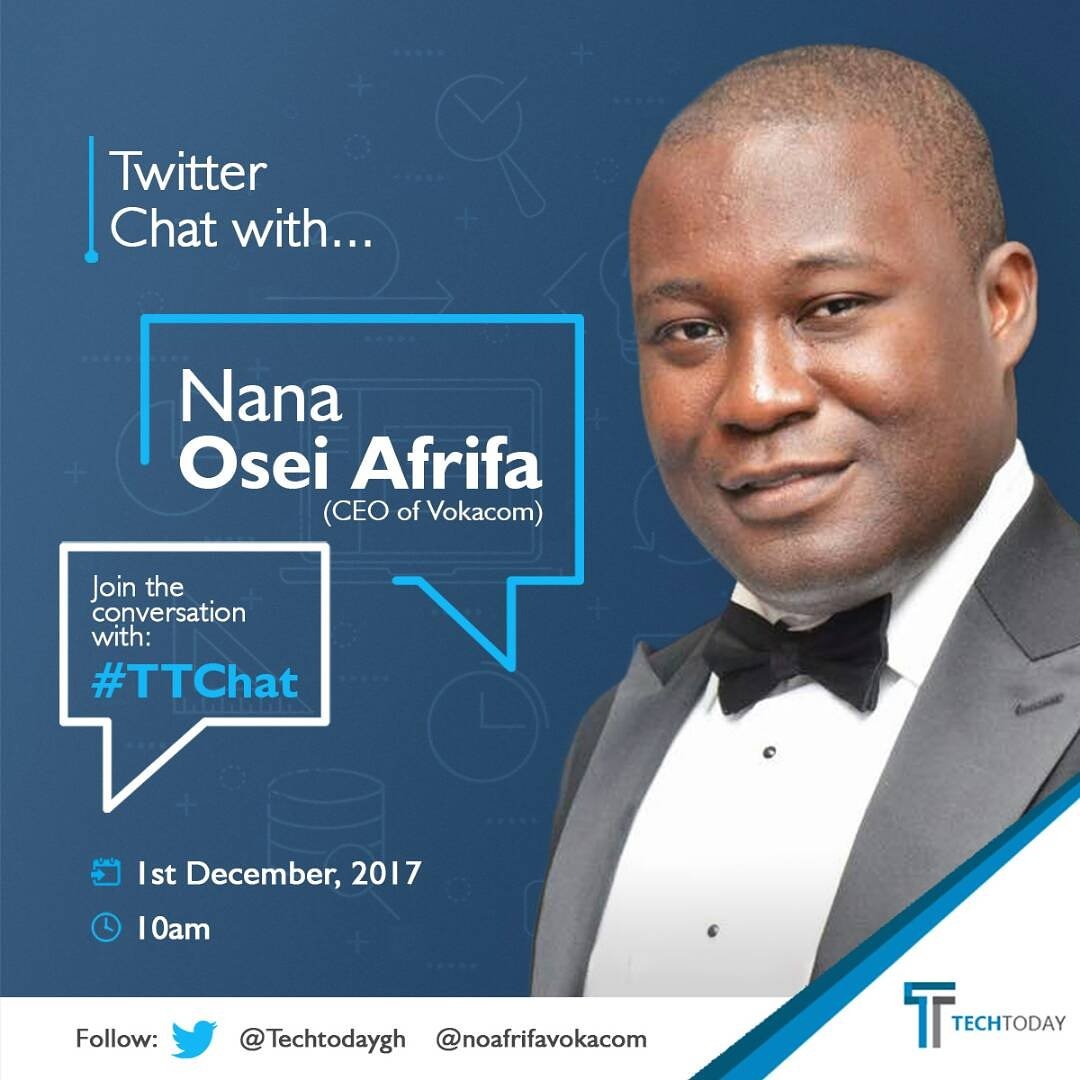 geniusmankofi's tweet photo. Twitter Chat with CEO of Vokacom, the company behind the GhanaPost GPS app. Come and ask all the questions you need answers to.
December 1st. Don't miss it.
Follow @TechTodayGh on Twitter to join in.
#TechTodayGh #TwitterChat #techtodaygh #techtoday #GhanaPostGPS https://t.co/1rekpTSd30