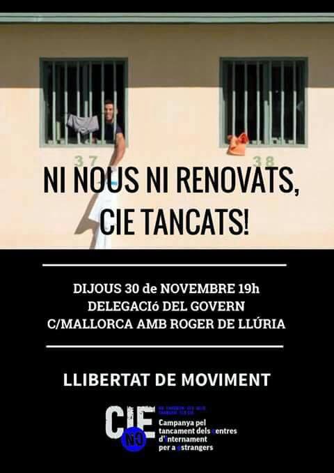 Donem suport a les convocatòries per denunciar la vulneració de drets i el racisme.
📆 Demà 30/11-19h: contra l'obertura de nous #CIE, pel tancament de TOTS #LibredeCIE
📆 Diumenge 3/12-16h: contra la  esclavitud a #Libia

Ens veiem als carrers ✊✊