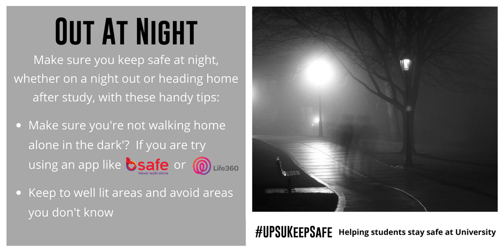 UPSUadvice's tweet photo. As it's darker earlier, stay safe with these tips ⬇️ and check out @getbsafe and @Life360 as companion apps when walking alone #UPSUKeepSafe https://t.co/Hn7wKyqnjm