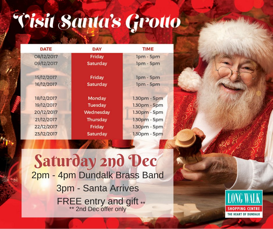 Come on down to the @Longwalk_sc this Saturday and meet Santa. FREE visit and gift this Sat only. #FreeSanta #Santa <a href="/DundalkFM/">97.7 Dundalk FM</a>  @