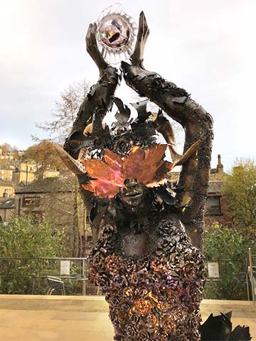 hebdenbridgeweb's tweet photo. Hebden Bridge Arts Festival are inviting people to meet Ronja at the Town Hall. A new sculpture by Hannelora Johansson in the Town Hall courtyard. Info and photos on the HebWeb at https://t.co/6mPbZSHGUW https://t.co/jBqIJn1Vuf