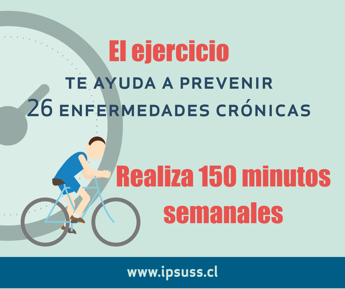 Un 86,7% de los chilenos es sedentario <a href="/ministeriosalud/">Ministerio de Salud</a> , situación que se agrava por los índices de obesidad. Ten presente que el ejercicio ayuda a prevenir 26 enfermedades crónicas. <a href="/EligeVivirSano/">Elige Vivir Sano</a>. <a href="/ChileViveSano/">Chile Vive Sano</a>, <a href="/MindepChile/">Ministerio del Deporte</a>.