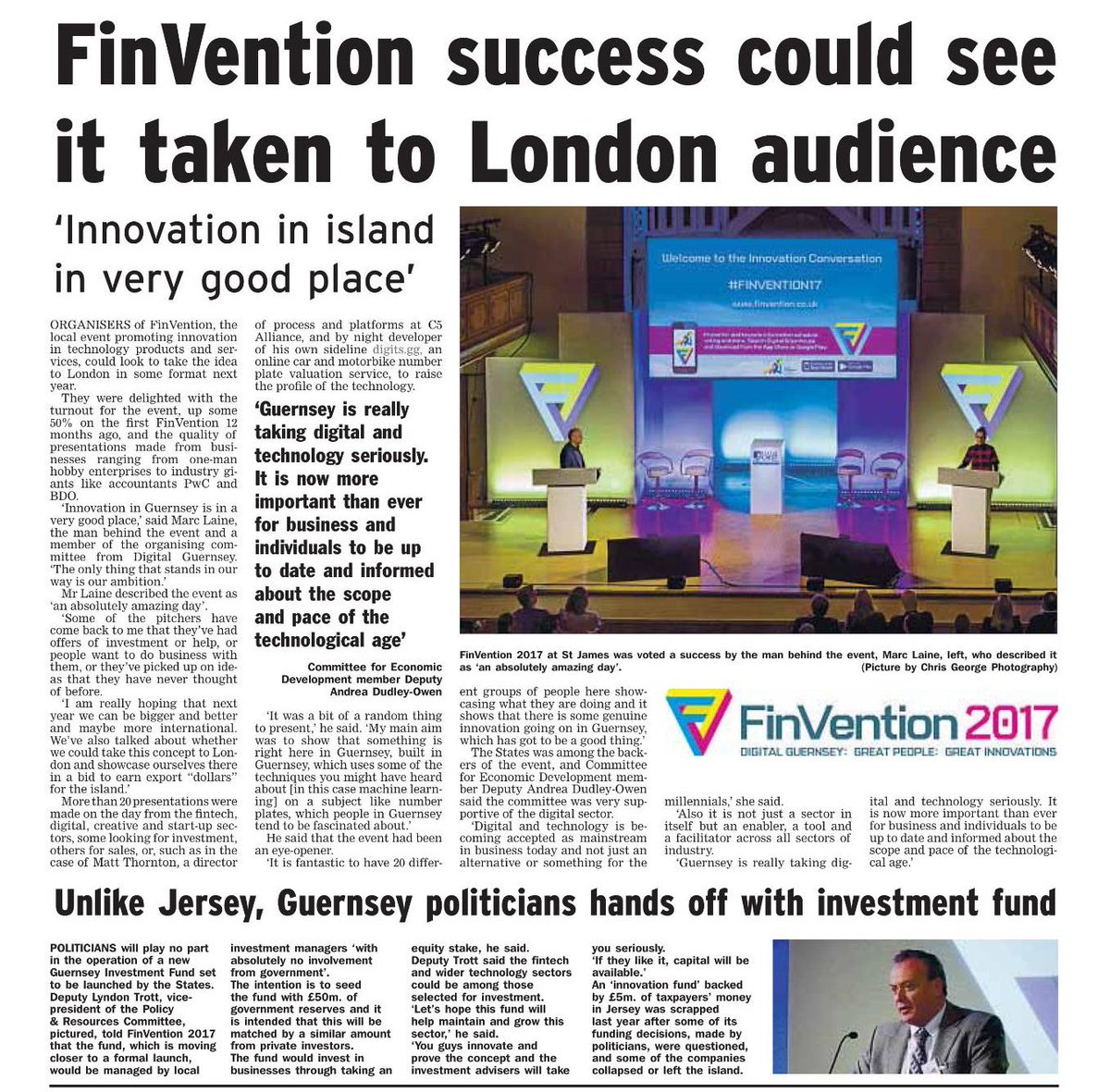 Some great coverage of #FinVention17 in todays <a href="/GuernseyPress/">Guernsey Press</a> #Guernsey