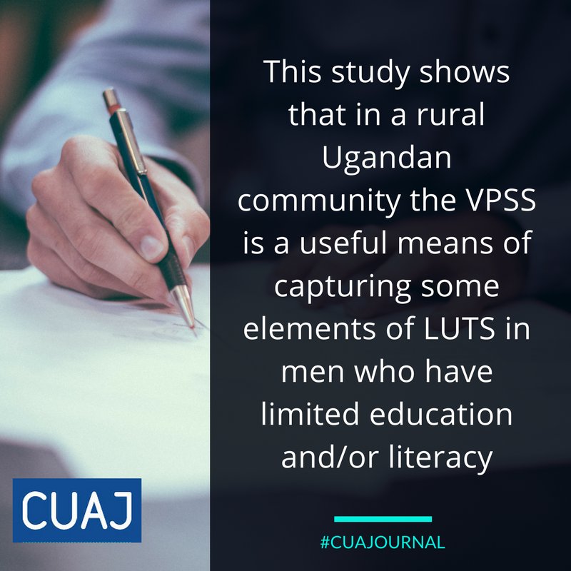 CanUrolAssoc's tweet photo. ORIGINAL RESEARCH: Comprehension and construct validity of the Visual Prostate Symptom Score by men with obstructive lower urinary tract symptoms in rural Africa. https://t.co/GIFLKPWIAz #CUAJournal https://t.co/3MCasR7RNf