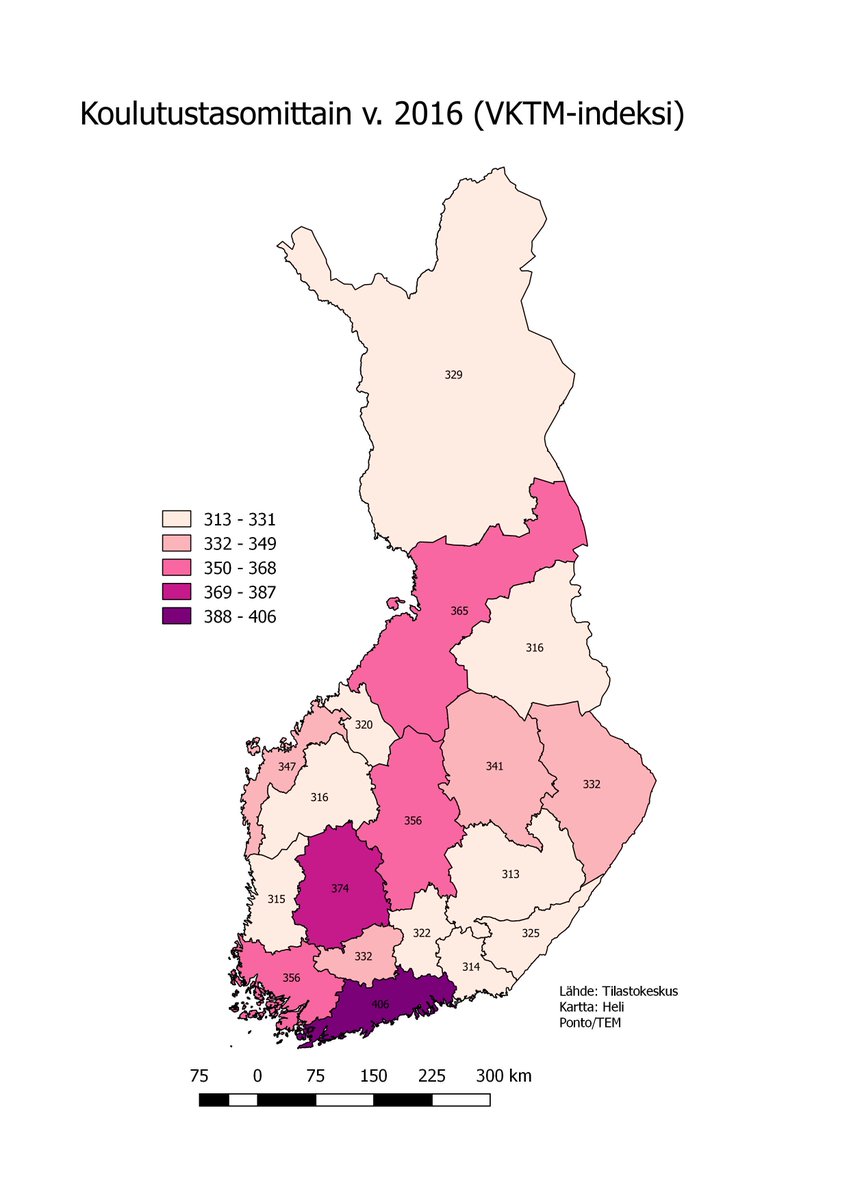Heli_Ponto's tweet photo. Maakuntien #osaamisperusta'an vaikuttaa mm. #korkeakoulutuksen sijainti. #Koulutustasomittain (2016) osoittaa, että koulutustaso on korkeampi maakunnissa, joissa on yliopisto #VKTM #QGIS #aluekehitys https://t.co/SVXPj7WlwW